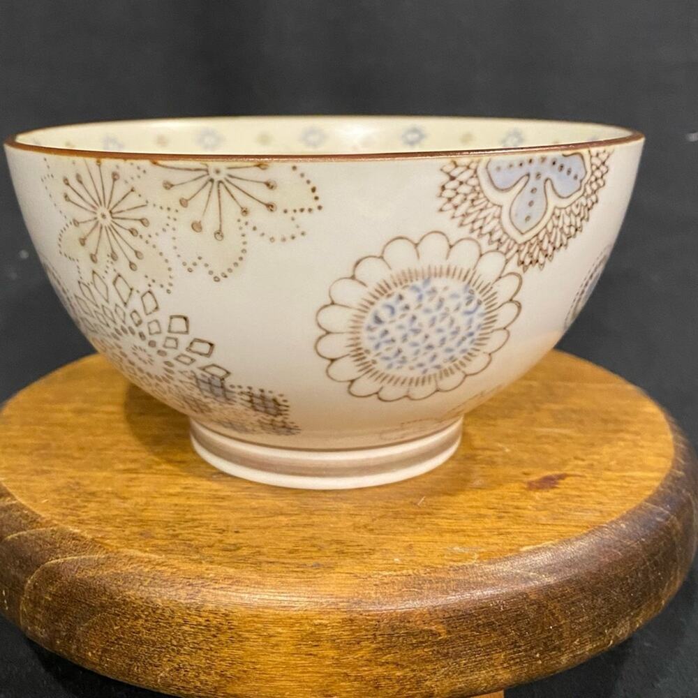 World Market Moroccan Motif Blue Flowers on Stoneware Small Bowl